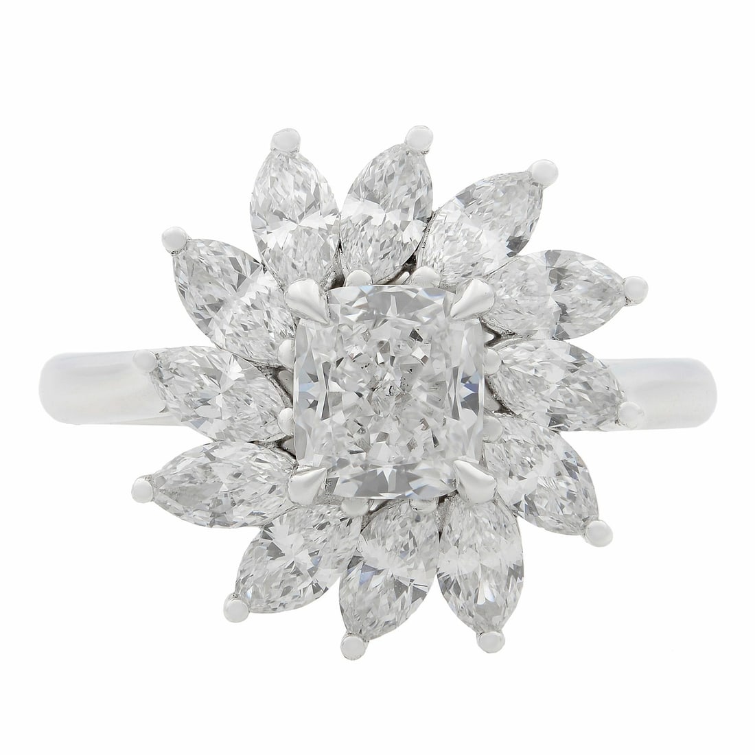 Rachel Koen 18K White Gold Diamond Cocktail Ring GIA Certified 2.05Ct: Rachel Koen 18K White Gold Diamond Cocktail Ring GIA Certified 2.05Ct This stunning cocktail ring by Rachel Koen features a captivating design crafted in luxurious 18K white gold. The centerpiece is a