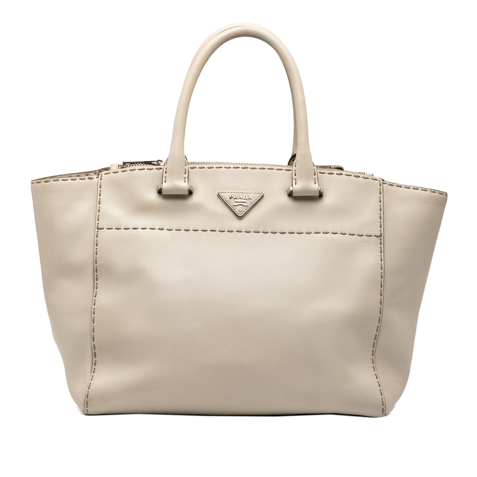 Prada City Calf Stitched Twin Pocket Satchel Brown Leather Italy: Prada City Calf Stitched Twin Pocket Satchel Brown Leather Italy The Prada City Calf Stitched Twin Pocket Satchel is a sophisticated accessory crafted from premium leather. This stylish satchel featur