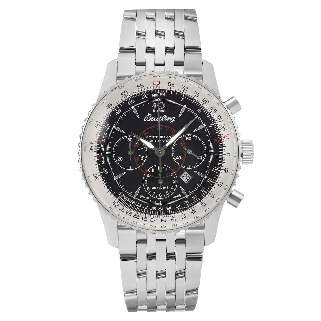 Breitling Navitimer Montbrilliant 38mm Steel Black Dial Automatic Watch A41330: Breitling Navitimer Montbrilliant 38mm Steel Black Dial Automatic Watch A41330 Discover the Breitling Navitimer Montbrilliant, a classic pilot/aviator wristwatch designed for precision and style. This