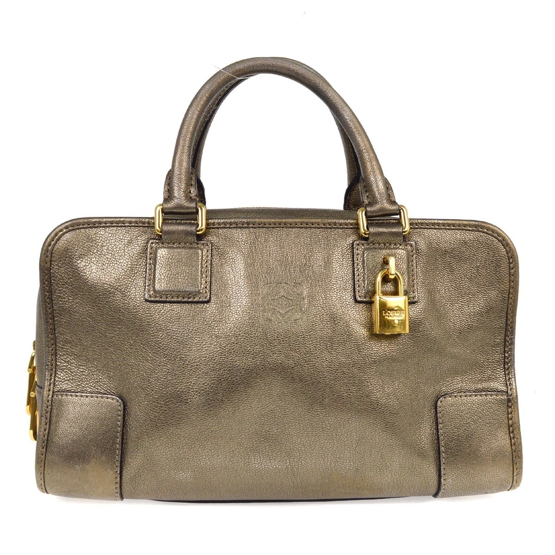 Loewe Amazona 28 Gold Leather Top Handle Handbag: Loewe Amazona 28 Gold Leather Top Handle Handbag Introducing the Loewe Gold Leather Amazona 28 Handbag, a sophisticated accessory crafted for style and functionality. This medium-sized top handle bag