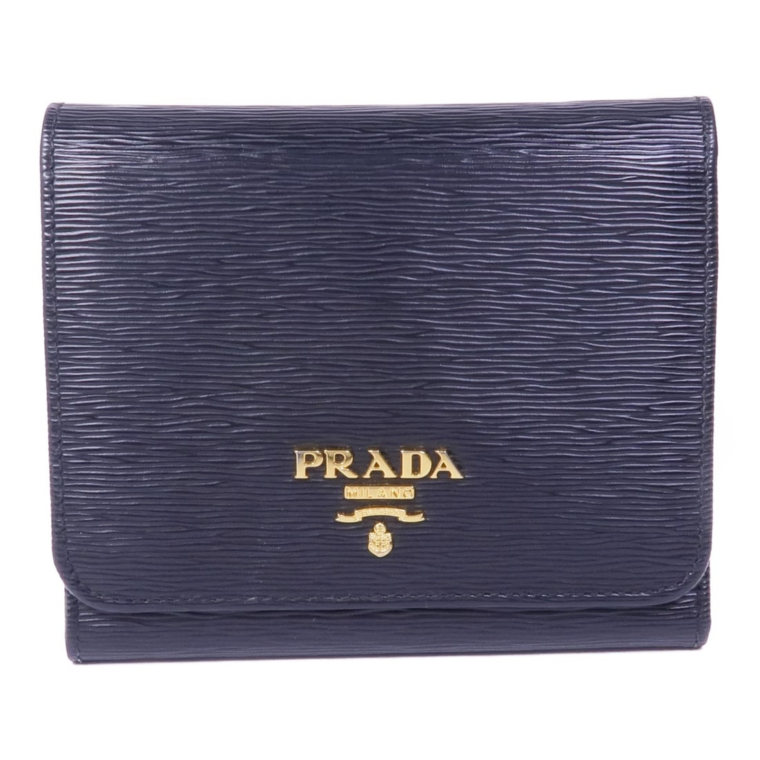 PRADA Black Calfskin Leather Tri-fold Wallet GHW Made in Italy: PRADA Black Calfskin Leather Tri-fold Wallet GHW Made in Italy This PRADA tri-fold wallet is crafted from high-quality calfskin leather, showcasing a sleek black finish. Designed for both style and fu