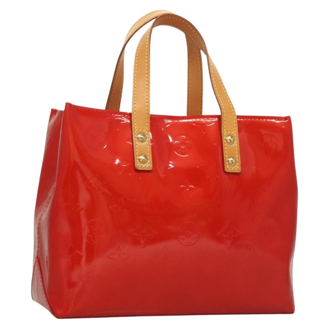 LOUIS VUITTON Monogram Vernis Reade PM Hand Bag Red Patent Leather M91088: LOUIS VUITTON Monogram Vernis Reade PM Hand Bag Red Patent Leather M91088 This exquisite LOUIS VUITTON Monogram Vernis Reade PM Hand Bag in a striking red (Rouge) hue is crafted from high-quality pate