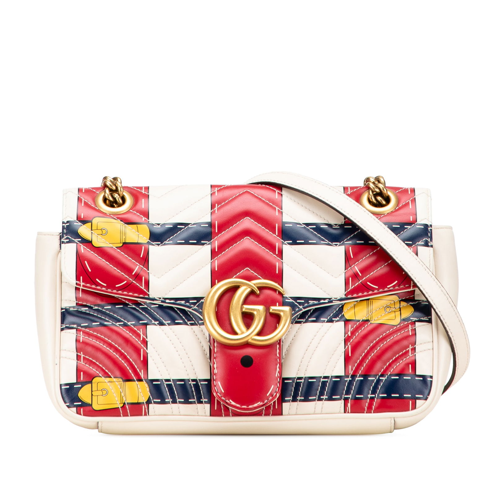 Gucci Medium GG Marmont White Leather Shoulder Bag: Gucci Medium GG Marmont White Leather Shoulder Bag This Gucci Medium GG Marmont Matelasse Leather Trompe L'oeil Shoulder Bag embodies luxury and style. Crafted from quilted leather, it features a stri