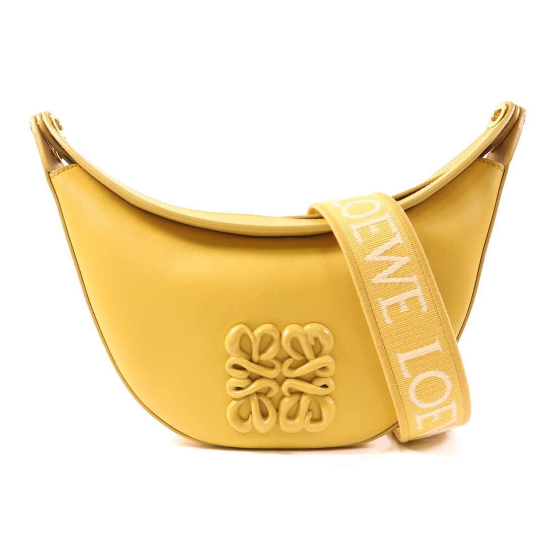 LOEWE Luna Hobo Shoulder Bag Yellow Calfskin Leather GHW: LOEWE Luna Hobo Shoulder Bag Yellow Calfskin Leather GHW Introducing the LOEWE Luna Hobo Shoulder Bag, a stylish accessory crafted from premium calfskin leather in a vibrant yellow hue. This shoulder