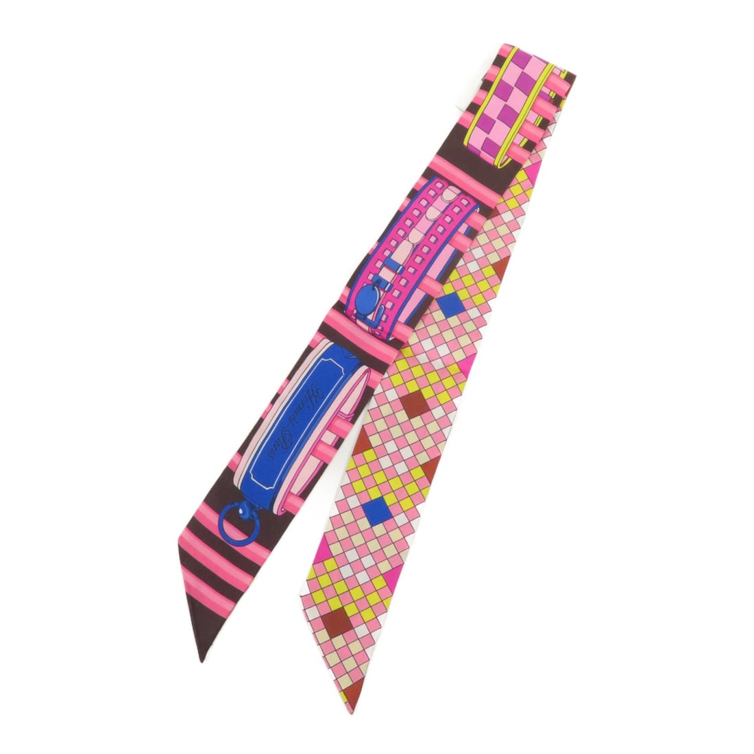 HERMES Multicolor Silk Twilly Scarf Made in France: HERMES Multicolor Silk Twilly Scarf Made in France Discover the exquisite HERMES Twilly Scarf, a luxurious accessory crafted from high-quality silk. This multicolor scarf showcases a vibrant blend of