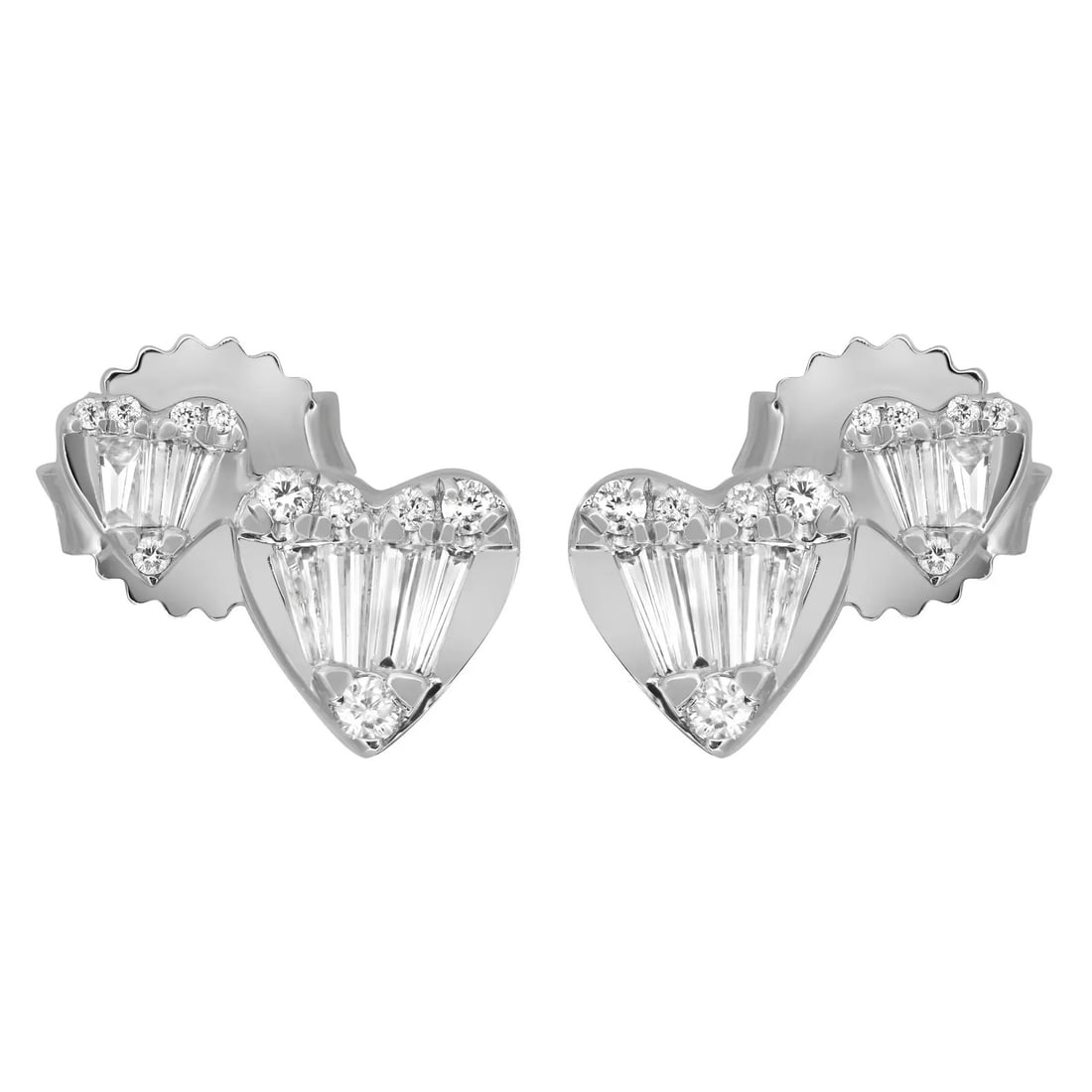 Rachel Koen 14K White Gold Double Heart Stud Earrings with 0.51ct Diamonds: Rachel Koen 14K White Gold Double Heart Stud Earrings with 0.51ct Diamonds These exquisite double heart stud earrings are crafted from fine 14K white gold, showcasing a beautiful combination of baguet