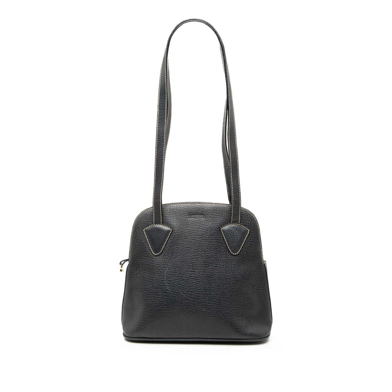 LOEWE Black Leather Shoulder Bag with Zip Closure: LOEWE Black Leather Shoulder Bag with Zip Closure This LOEWE Leather Shoulder Bag is a stylish accessory crafted from high-quality leather. It features flat leather straps for comfortable carrying, a