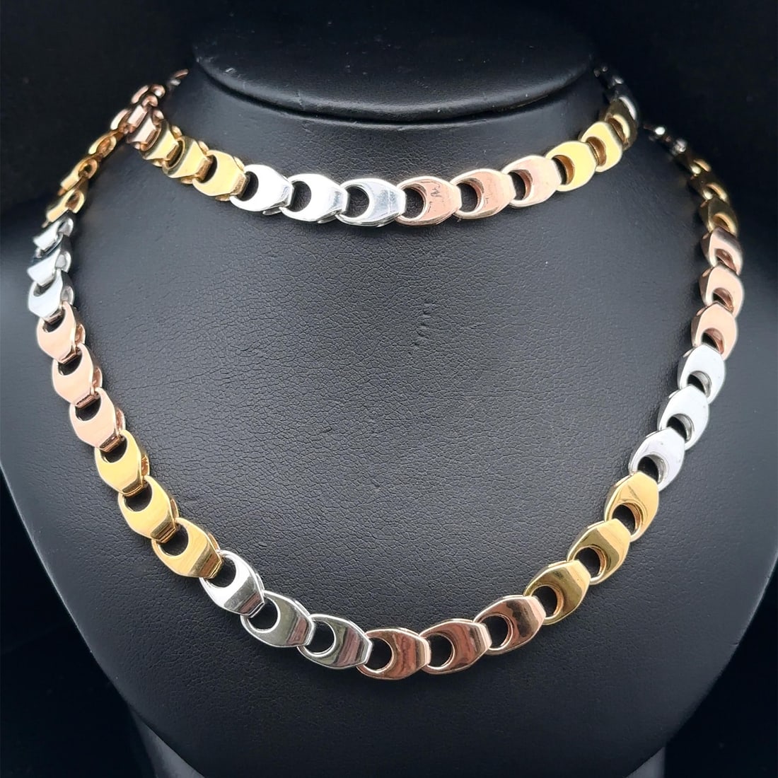 14k Tri Color Gold 24 Polished Fancy Link Chain Necklace (1 of 6)