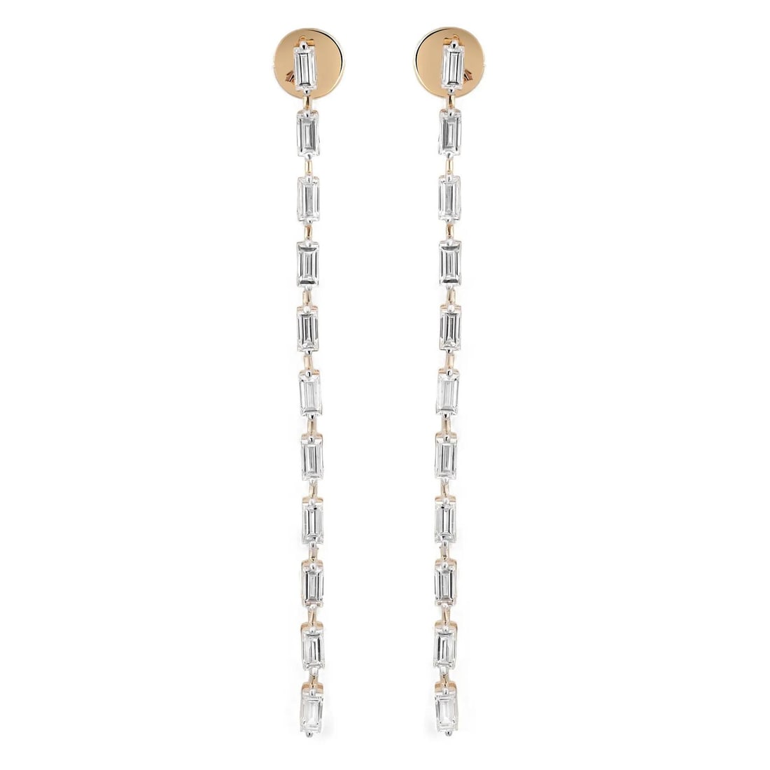 Rachel Koen 2.61ctw Baguette Lab Grown Diamond Drop Earrings in 14K Yellow Gold: Rachel Koen 2.61ctw Baguette Lab Grown Diamond Drop Earrings in 14K Yellow Gold Elevate your elegance with these stunning long drop earrings, expertly crafted in lustrous 14K yellow gold. Featuring a