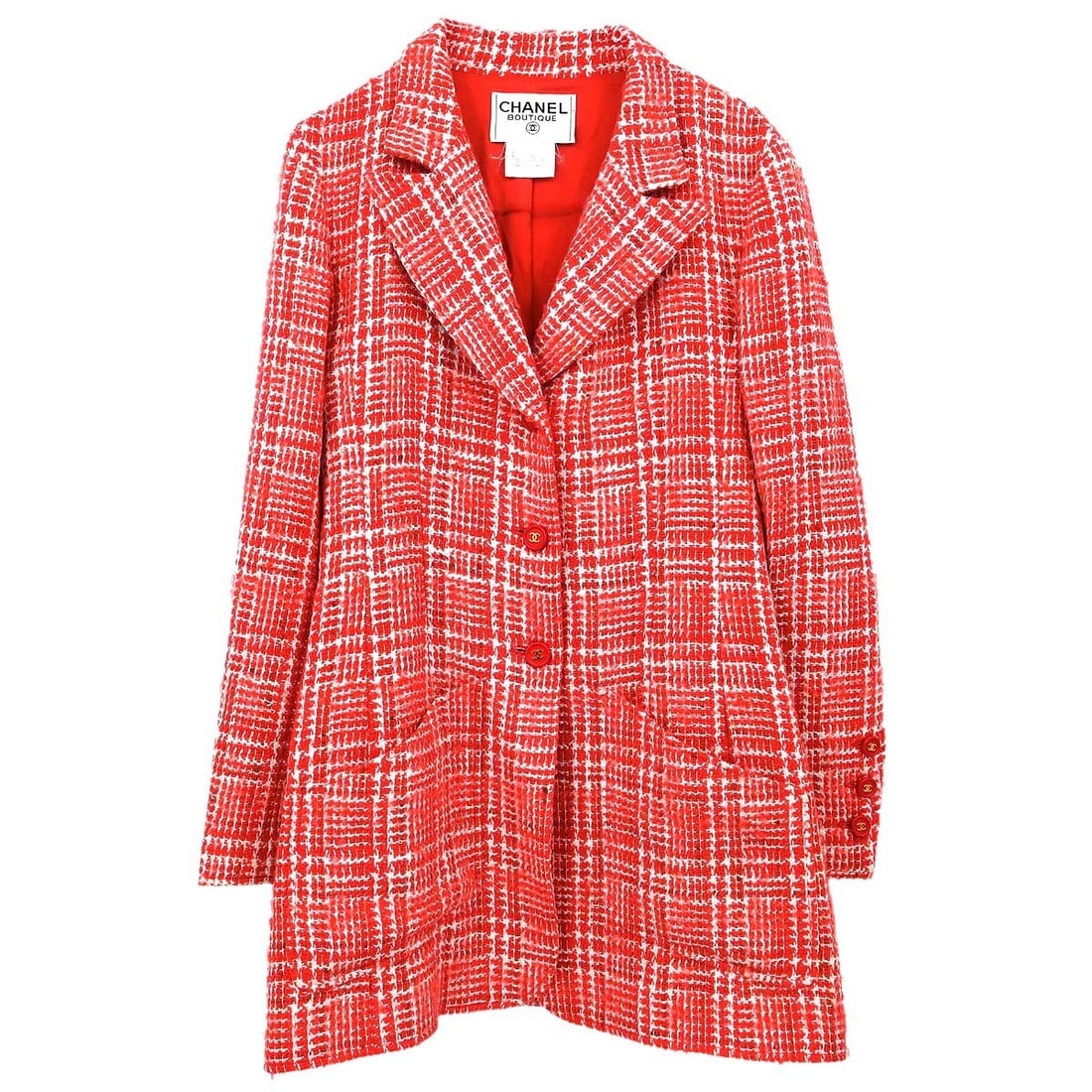 Vintage Chanel Red Coat 97P Size 40 Long Sleeve Overcoat (1 of 10)