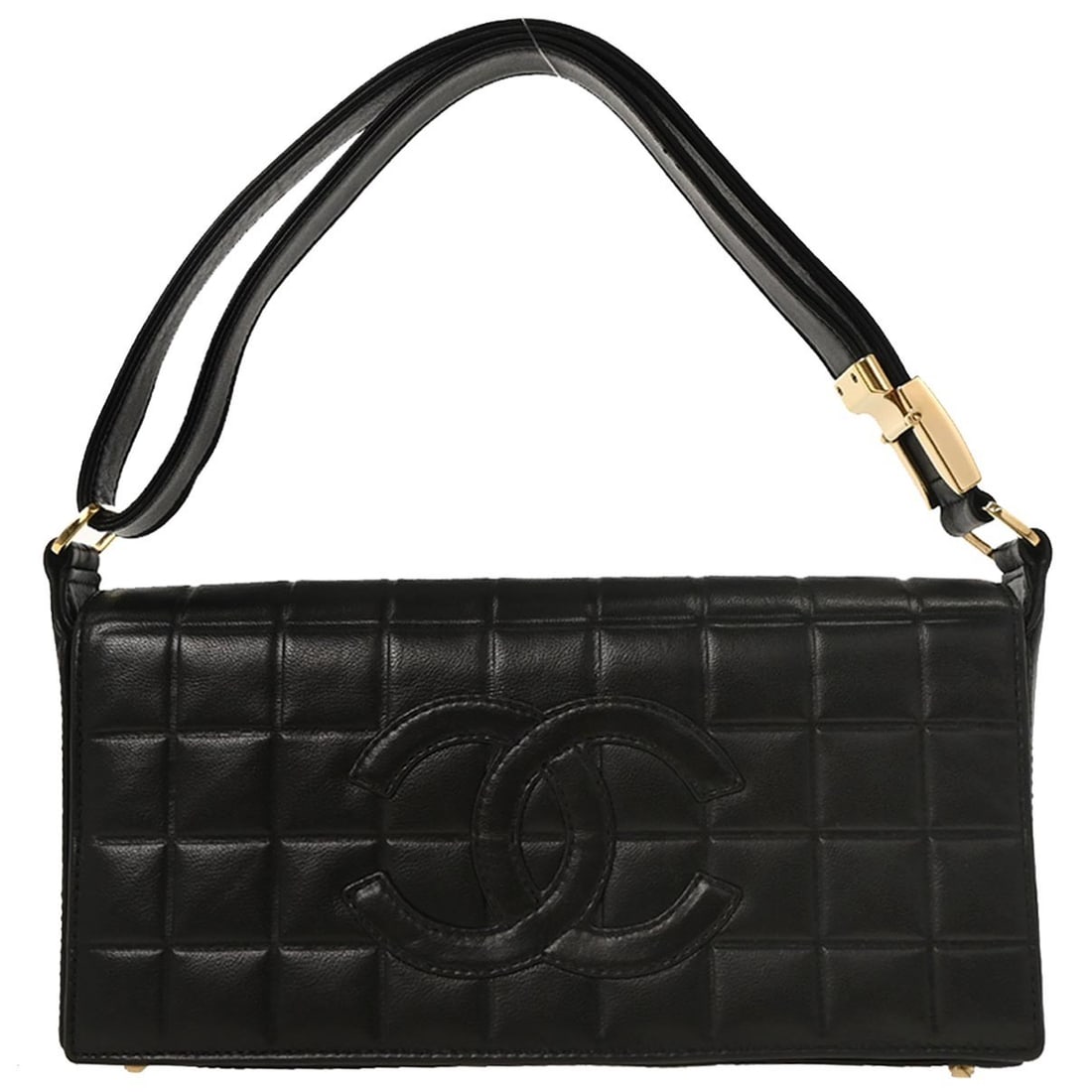Chanel Black Lambskin Choco Bar Medium Shoulder Bag: Chanel Black Lambskin Choco Bar Medium Shoulder Bag This exquisite Chanel Black Lambskin Choco Bar Shoulder Bag showcases an elegant design perfect for casual occasions. Crafted from luxurious lambski