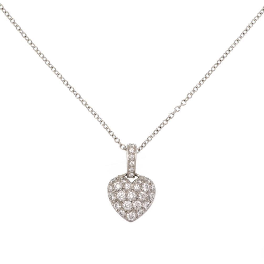 Tiffany & Co. 2003 Platinum Heart Pendant with Pave Diamonds: Tiffany & Co. 2003 Platinum Heart Pendant with Pave Diamonds Discover the elegance of this authentic Tiffany & Co. heart pendant and chain, crafted in France in 2003. Made from high-polished platinum,