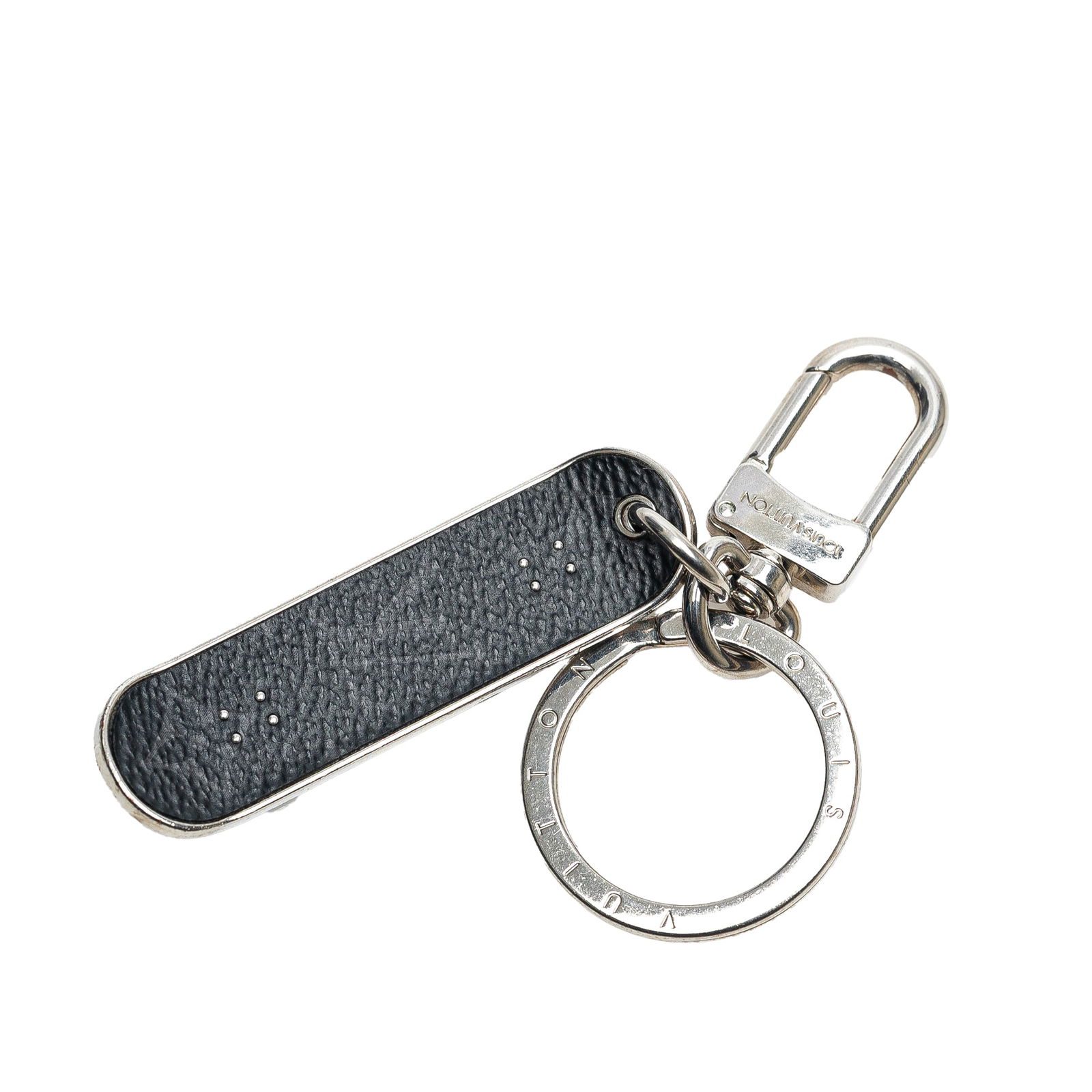 Louis Vuitton Monogram Eclipse Bag Charm Key Holder Black Canvas: Louis Vuitton Monogram Eclipse Bag Charm Key Holder Black Canvas Elevate your accessory collection with this Louis Vuitton Monogram Eclipse Skateboard Bag Charm and Key Holder. Crafted from durable ca