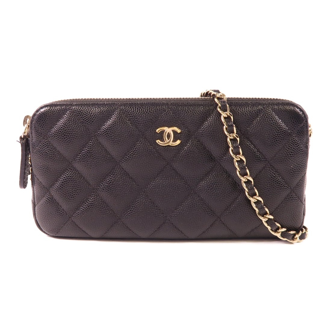 CHANEL Black Calfskin Leather Shoulder Bag with GHW Chain: CHANEL Black Calfskin Leather Shoulder Bag with GHW Chain This CHANEL shoulder bag exudes elegance with its classic black calfskin leather exterior. Designed for both style and functionality, it featu