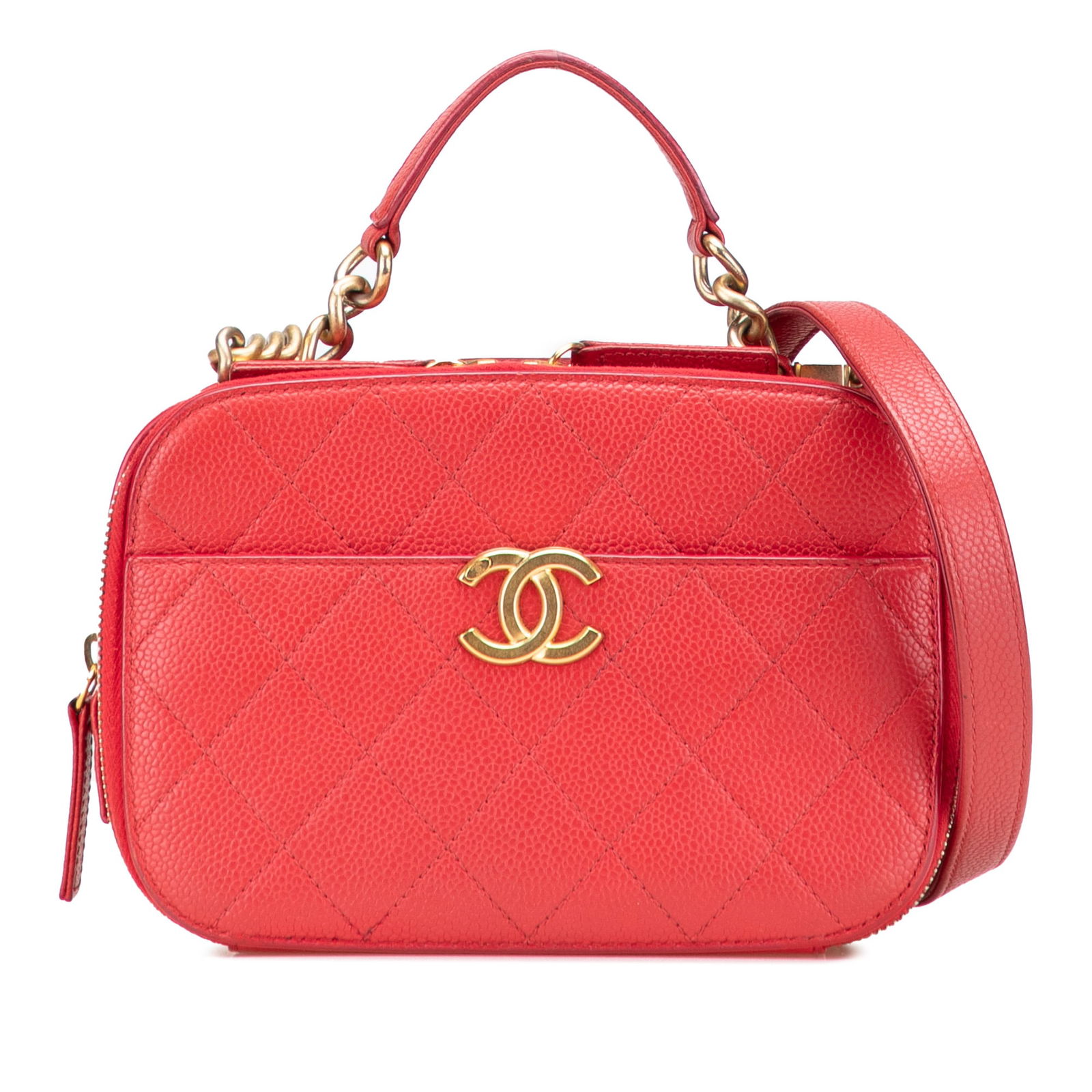 Chanel Small Quilted Caviar Top Handle Camera Bag Red Leather: Chanel Small Quilted Caviar Top Handle Camera Bag Red Leather The Chanel Small Quilted Caviar Top Handle Camera Bag is a stylish and functional accessory crafted from luxurious caviar leather. This sa