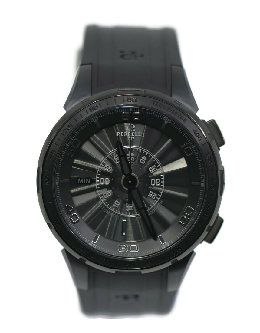 Perrelet Turbine Chronograph Black Stainless Steel Watch A1079/1: Perrelet Turbine Chronograph Black Stainless Steel Watch A1079/1 Discover the Perrelet Turbine Chronograph, a striking wristwatch designed for those who appreciate precision and style. This timepiece