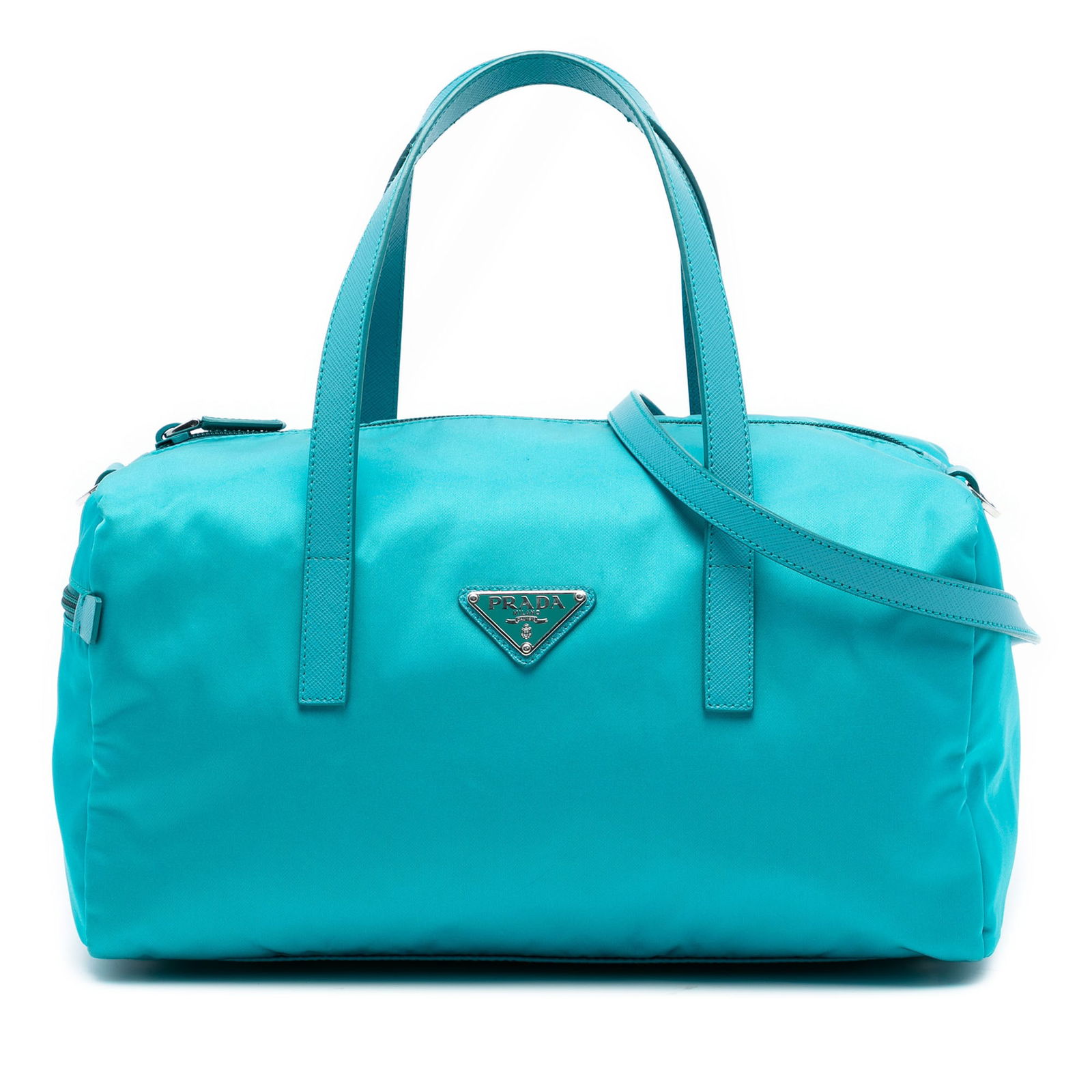Prada Tessuto Satchel Blue Nylon Bag with Strap: Prada Tessuto Satchel Blue Nylon Bag with Strap Introducing the Prada Tessuto Satchel, a stylish accessory crafted from durable nylon. This bag features flat handles for easy carrying, a detachable st