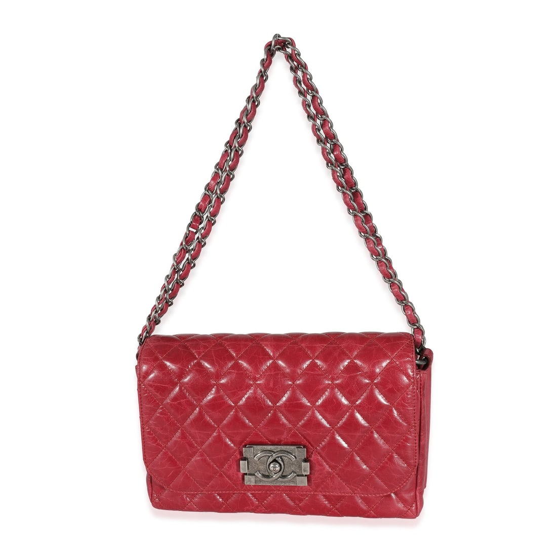 Chanel 12P Red Leather Veau Brilliante Flap Shoulder Bag with Accessories (1 of 9)