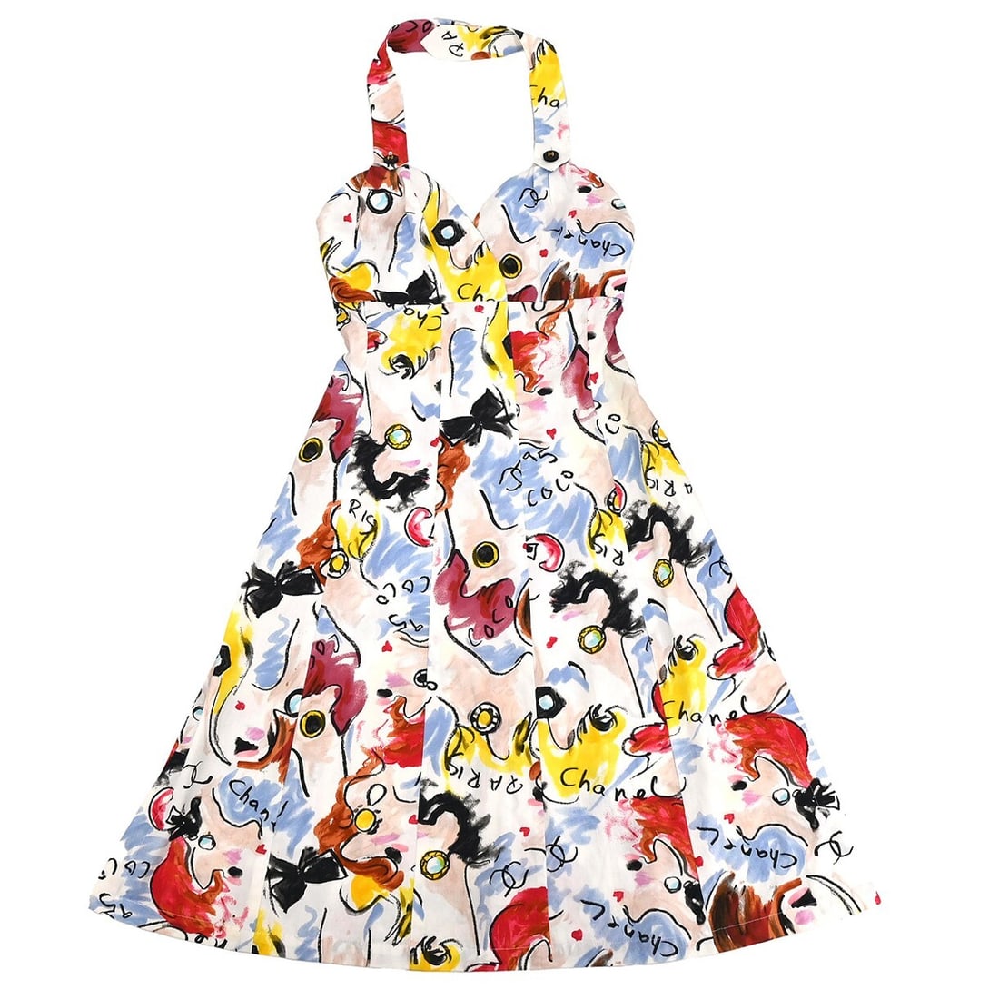 Chanel Vintage White Sleeveless A-Line Dress Size 38: Chanel Vintage White Sleeveless A-Line Dress Size 38 This elegant Chanel sleeveless dress is perfect for casual summer outings. Crafted from 100% cotton, it features a classic A-line silhouette that f