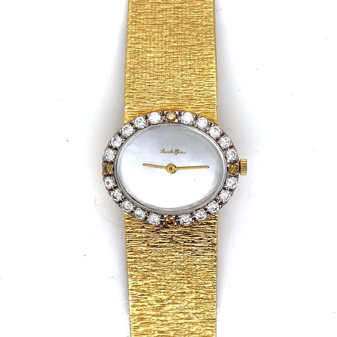BUCHE GIROD 1970s 18K Yellow Gold Ladies Watch with Diamonds: BUCHE GIROD 1970s 18K Yellow Gold Ladies Watch with Diamonds This exquisite Buche Girod ladies' watch from the 1970s features a stunning 18K yellow gold case weighing 68.4 grams. It boasts a beautiful