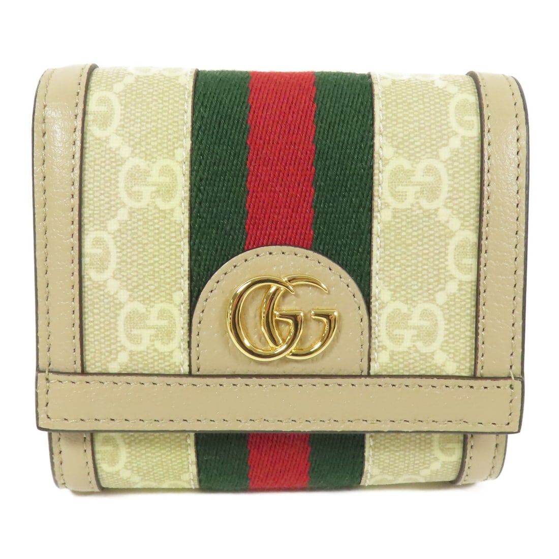 GUCCI Ophidia Bi-Fold Wallet Beige Coated Canvas GHW: GUCCI Ophidia Bi-Fold Wallet Beige Coated Canvas GHW This GUCCI Ophidia Card Case Wallet showcases a chic bi-fold design crafted from durable PVC coated canvas in a stylish beige color. Made in Italy,