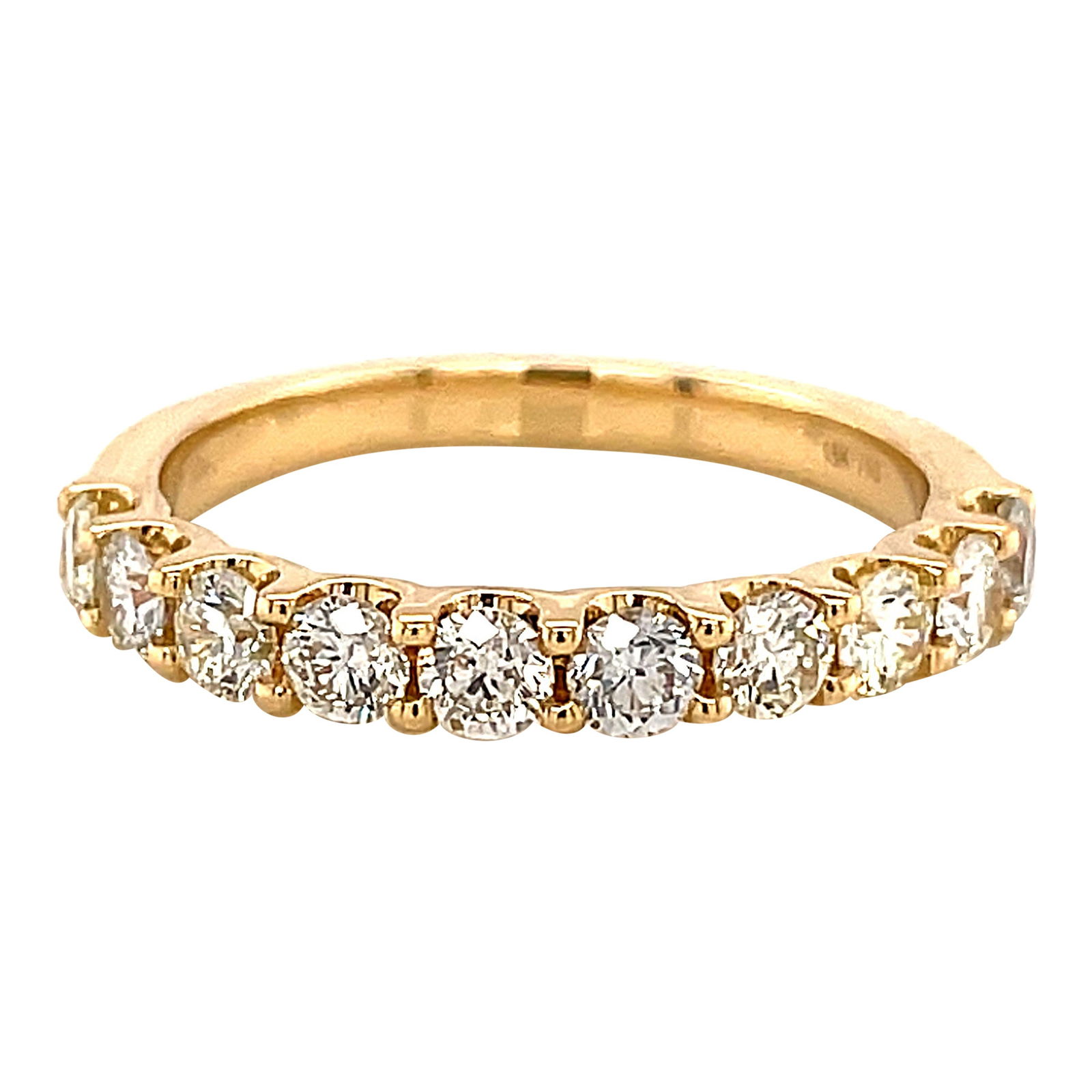 0.90ct Diamond Half Eternity Band 18k Yellow Gold: 0.90ct Diamond Half Eternity Band 18k Yellow Gold This exquisite half eternity band features 10 round brilliant diamonds totaling 0.90 carats, each showcasing an I/J color and SI clarity. Set in luxur