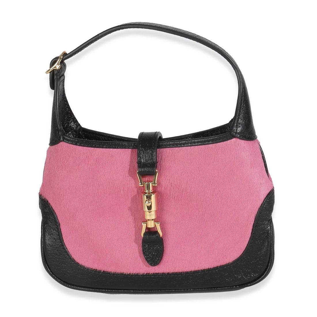 Gucci Mini Jackie 1961 Hobo Pink Black Calf Hair Shoulder Bag: Gucci Mini Jackie 1961 Hobo Pink Black Calf Hair Shoulder Bag Elevate your accessory collection with this stunning Gucci Mini Jackie 1961 Hobo, crafted from luxurious pony-style calfskin in a chic com