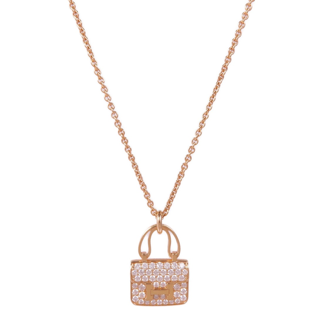 HERMES Amulettes Constance Necklace 18K Pink Gold with Diamond: HERMES Amulettes Constance Necklace 18K Pink Gold with Diamond This exquisite necklace from HERMES features the iconic Amulettes Constance design, crafted from 18K pink gold (K18PG) and adorned with c