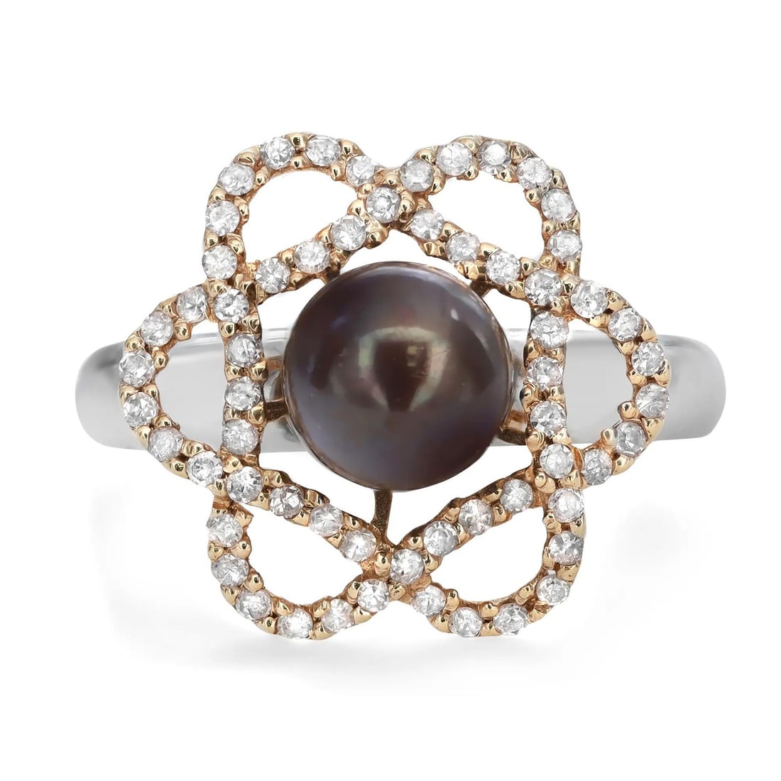 Rachel Koen 14K Multi-Tone Gold Cocktail Ring with Diamond and Tahitian Pearl: Rachel Koen 14K Multi-Tone Gold Cocktail Ring with Diamond and Tahitian Pearl This exquisite cocktail ring, designed by Rachel Koen, is a stunning blend of elegance and sophistication. Crafted in fine