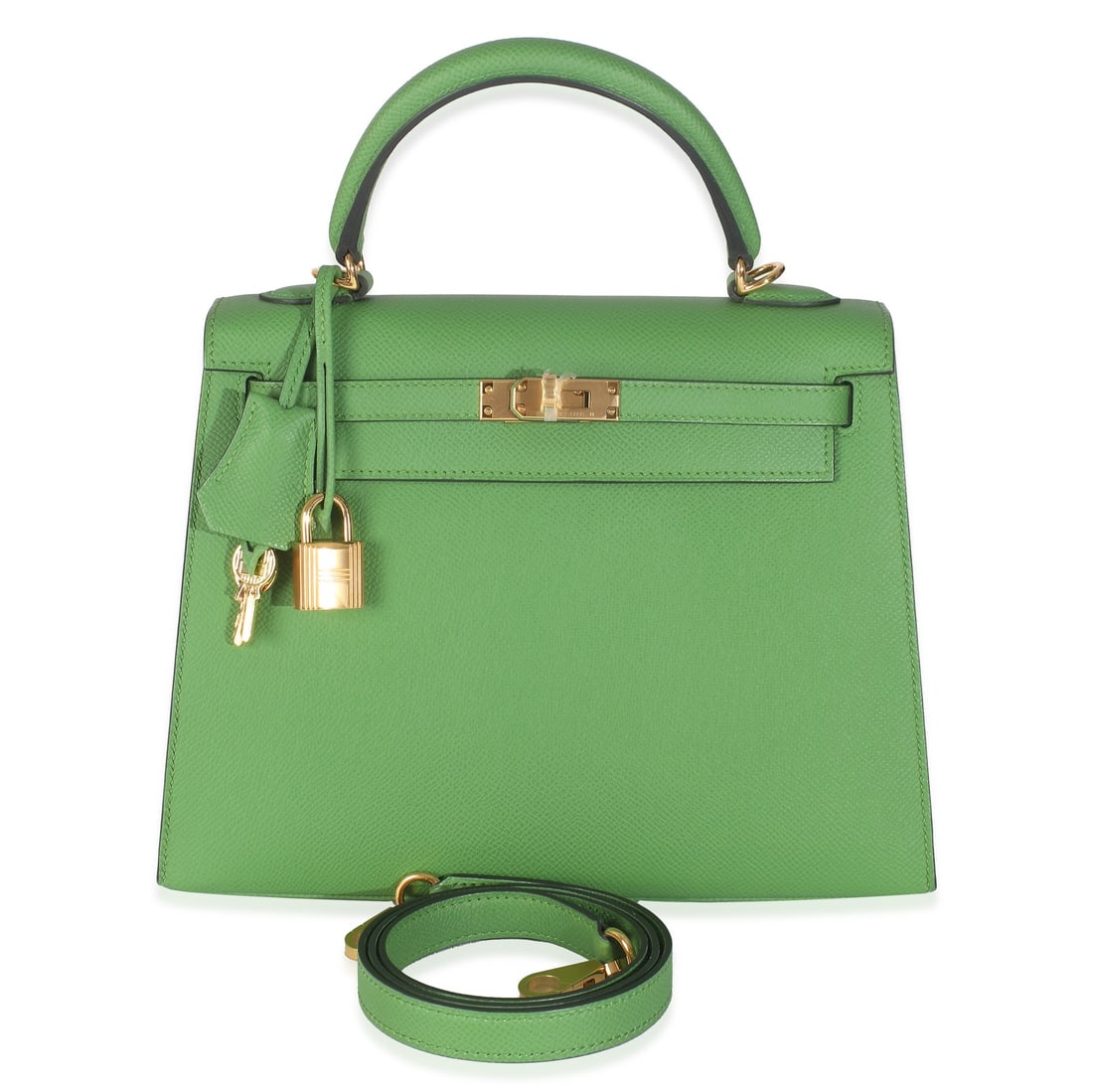 Hermes Sellier Kelly 25 Vert Yucca Epsom Leather Handbag with Gold-Tone Hardware: Hermes Sellier Kelly 25 Vert Yucca Epsom Leather Handbag with Gold-Tone Hardware This exquisite Hermes Vert Yucca Epsom Sellier Kelly 25 handbag is a stunning accessory for any style. Crafted from pre