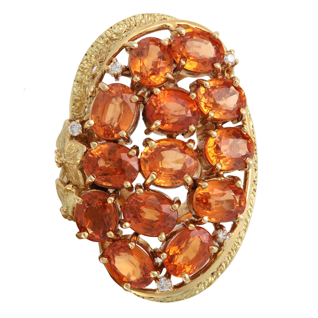 Rachel Koen 17.05Ctw Golden Orange Spessartite Diamond Cocktail Ring 18K Yellow Gold (1 of 6)
