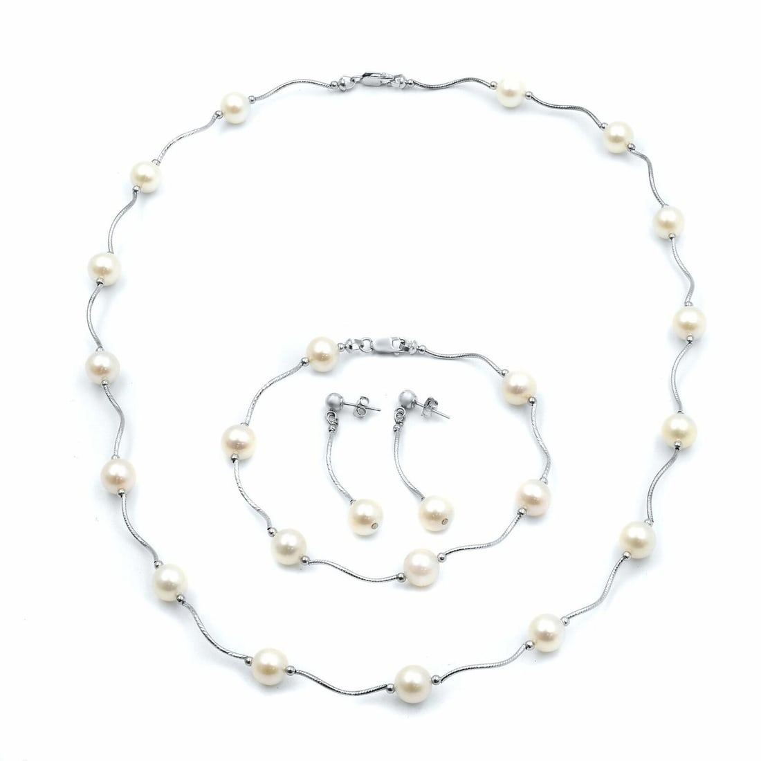 Rachel Koen 14K White Gold Pearl Jewelry Set Necklace Bracelet Earrings: Rachel Koen 14K White Gold Pearl Jewelry Set Necklace Bracelet Earrings Elevate your elegance with this stunning Rachel Koen Pearl Jewelry Set, featuring a beautiful combination of a necklace, bracele