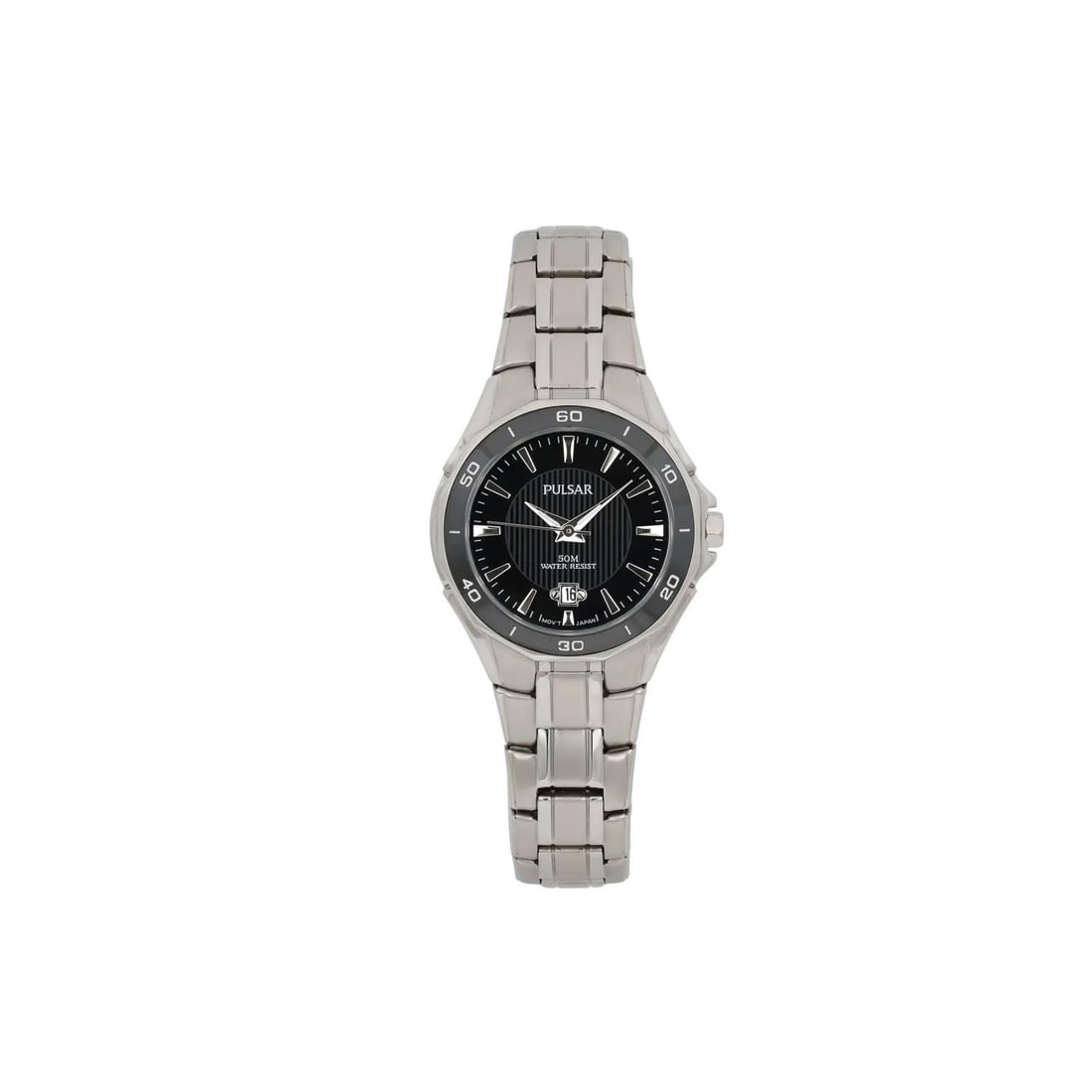 Pulsar Ladies Quartz 29mm Stainless Steel Black Dial Watch VX82-X530: Pulsar Ladies Quartz 29mm Stainless Steel Black Dial Watch VX82-X530 This Pulsar Ladies Quartz Watch combines style and functionality in a sleek 29mm design. Featuring a striking black dial with analo