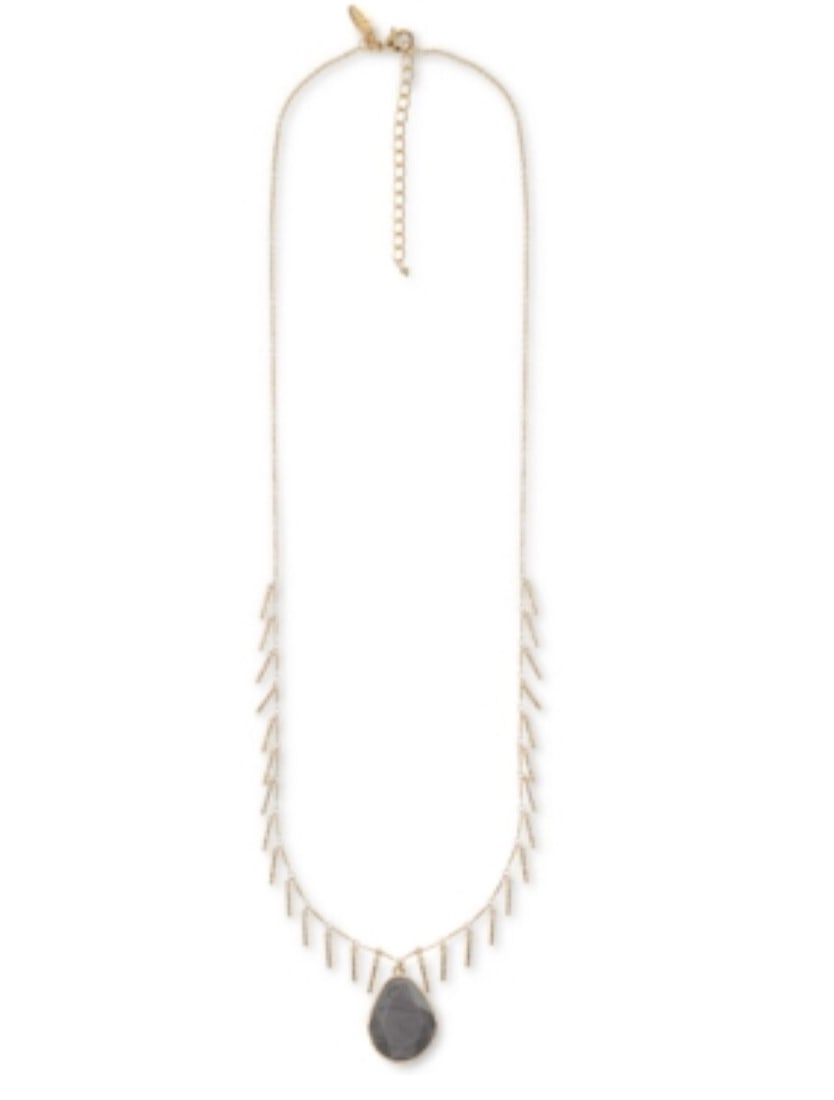 Style & Co Gold Long Pendant Necklace with Stone Accents: Style & Co Gold Long Pendant Necklace with Stone Accents Elevate your accessory collection with this stunning Style & Co Shaky Bar & Stone Long Pendant Necklace. Featuring a chic gold-toned design, th