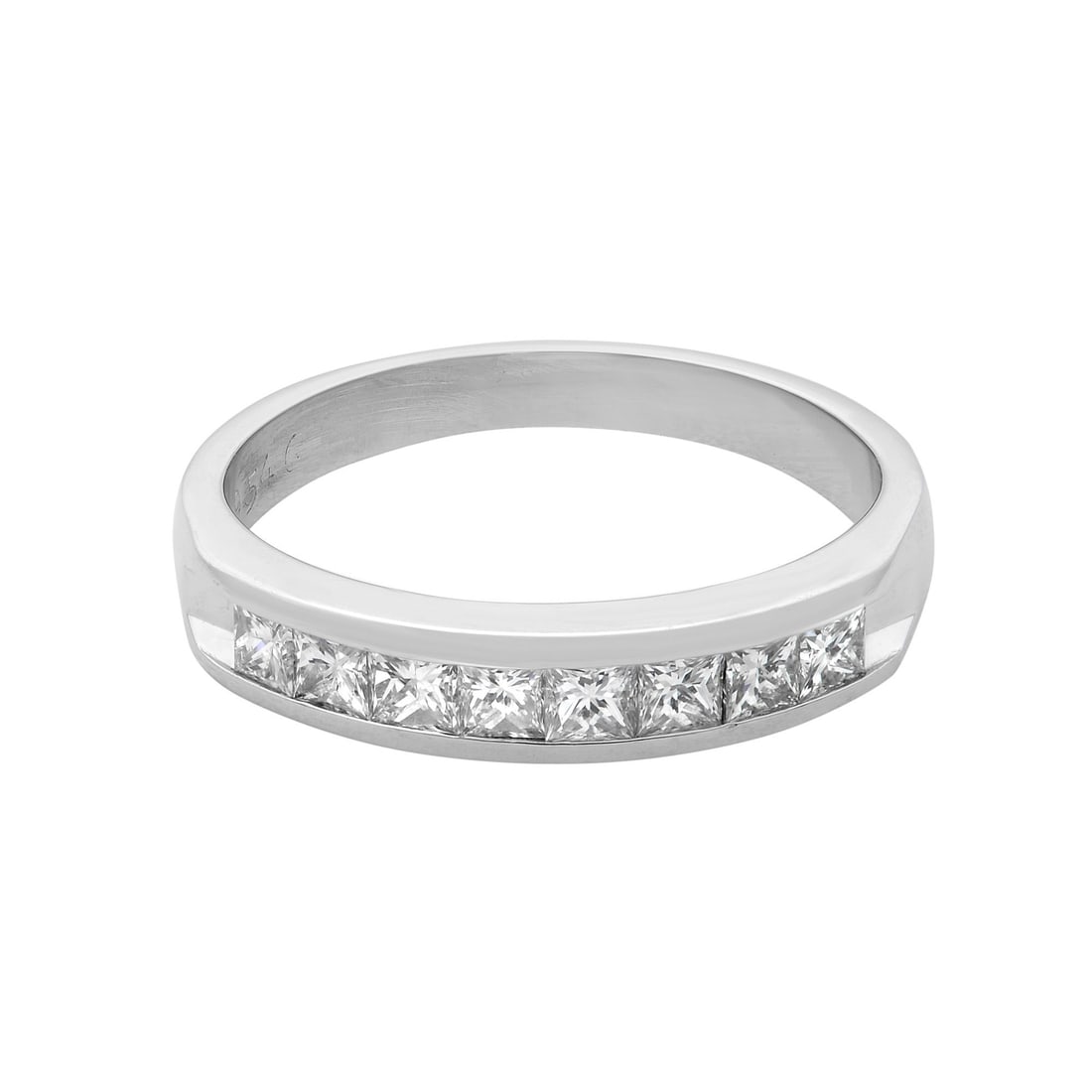 Rachel Koen Platinum Wedding Band with 0.40ct Princess Cut Diamonds Size 5.5: Rachel Koen Platinum Wedding Band with 0.40ct Princess Cut Diamonds Size 5.5 This exquisite wedding band by Rachel Koen showcases a classic design featuring channel-set princess-cut diamonds. Crafted