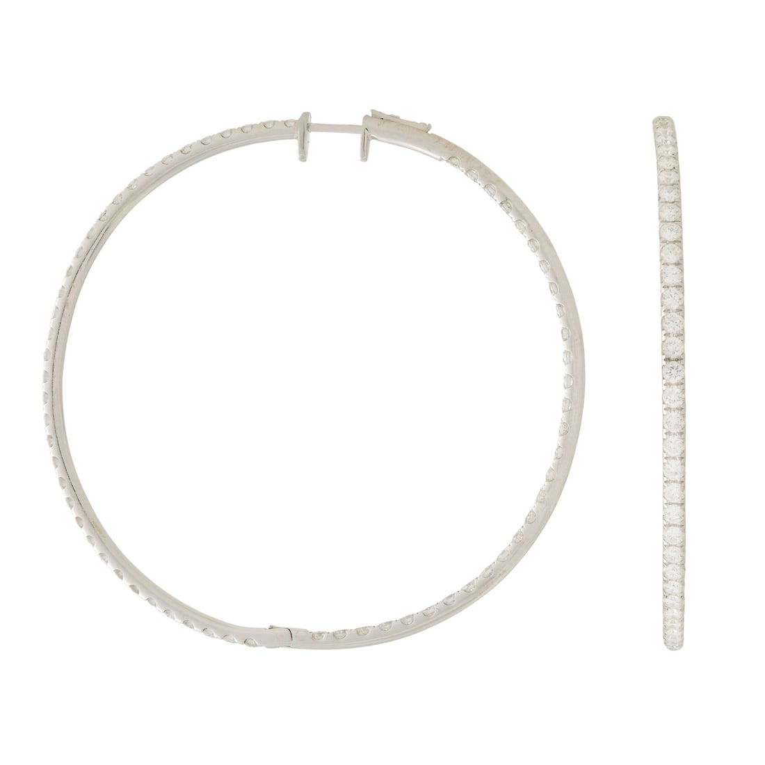 Rachel Koen 18K White Gold 4.00ct Diamond Inside-Out Hoop Earrings: Rachel Koen 18K White Gold 4.00ct Diamond Inside-Out Hoop Earrings Discover the exquisite beauty of these 18K White Gold Pave Diamond Large Hoop Earrings from Rachel Koen. This stunning piece features