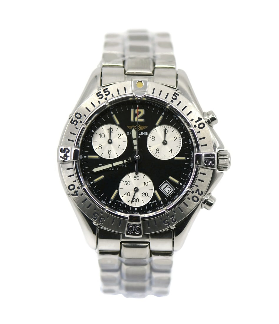 Breitling Colt Chronograph Stainless Steel Watch Ref A53035 38mm with Box: Breitling Colt Chronograph Stainless Steel Watch Ref A53035 38mm with Box This Breitling Colt Chronograph Stainless Steel Watch (Ref: A53035) combines precision and style. Featuring a robust stainless