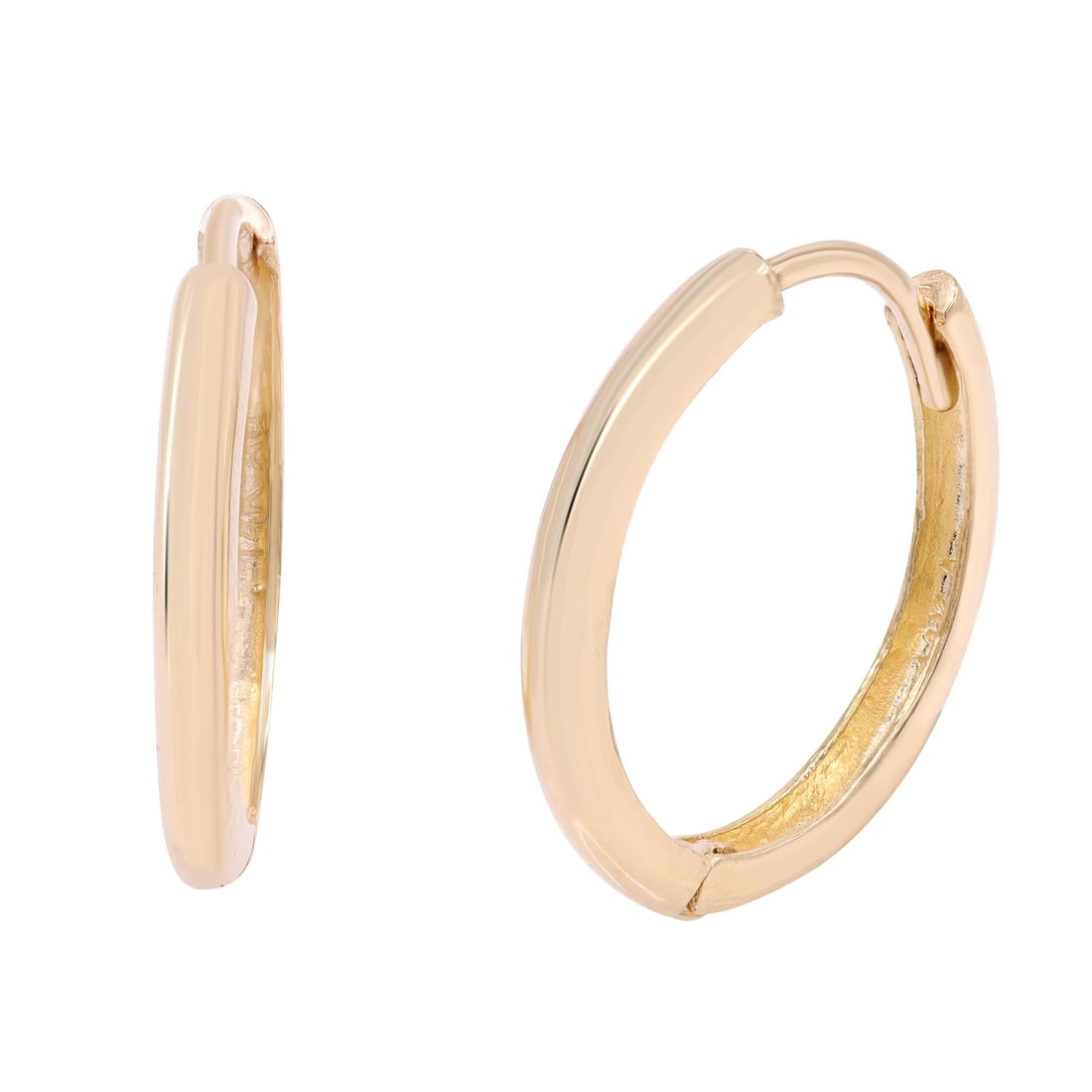 Rachel Koen 14K Yellow Gold Small Huggie Earrings Engraved 15mm: Rachel Koen 14K Yellow Gold Small Huggie Earrings Engraved 15mm Elevate your everyday style with these classic small huggie earrings from Rachel Koen. Crafted from solid 14K yellow gold, these earring