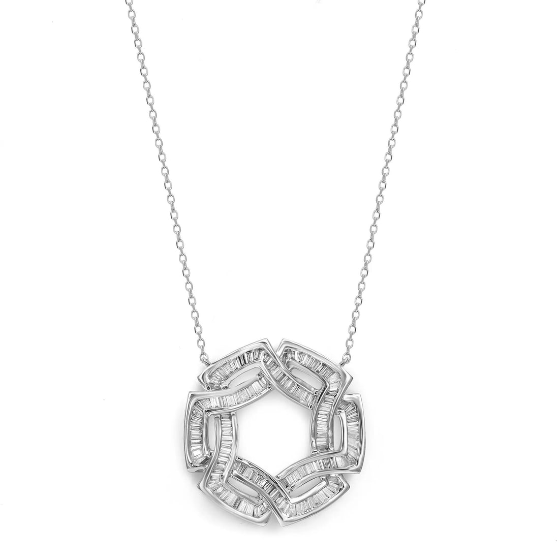 Rachel Koen Secret Circles 14K White Gold Diamond Pendant Necklace 0.60ct: Rachel Koen Secret Circles 14K White Gold Diamond Pendant Necklace 0.60ct Discover the elegance of this Secret Circles Baguette Diamond Pendant Necklace, crafted in luxurious 14K white gold. This exqu