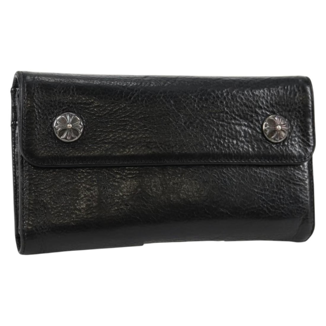 Chrome Hearts Black Leather Wave Cross Ball Long Wallet Auth 136317M: Chrome Hearts Black Leather Wave Cross Ball Long Wallet Auth 136317M Introducing the Chrome Hearts Wave Cross Ball Long Wallet, crafted from premium black leather. This stylish long wallet features a