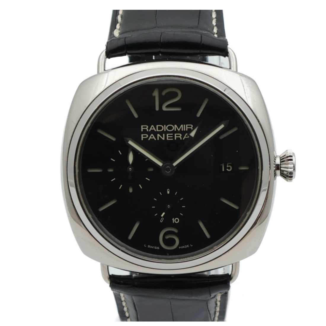 PANERAI Radiomir GMT PAM 00323 Automatic Stainless Steel Watch Black Dial: PANERAI Radiomir GMT PAM 00323 Automatic Stainless Steel Watch Black Dial The PANERAI Radiomir GMT PAM 00323 is a striking wristwatch that combines elegance with functionality. Crafted from high-quali