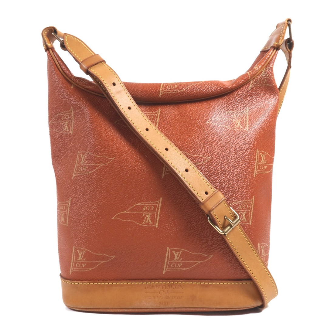 LOUIS VUITTON Vintage Cup Bag M80027 Red Brown Coated Canvas Shoulder Bag: LOUIS VUITTON Vintage Cup Bag M80027 Red Brown Coated Canvas Shoulder Bag This vintage Louis Vuitton shoulder bag features a striking red PVC coated canvas exterior. Designed for both style and practi
