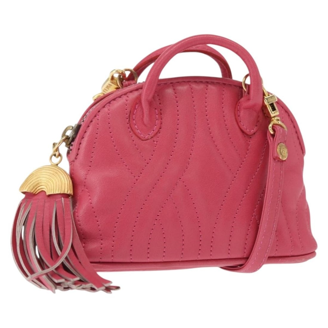 FENDI Pink Gold Leather Shoulder Pouch 2way Auth 155409: FENDI Pink Gold Leather Shoulder Pouch 2way Auth 155409 This stylish FENDI Shoulder Pouch is crafted from premium leather, featuring a chic pink and gold color scheme. Designed for versatility, it can