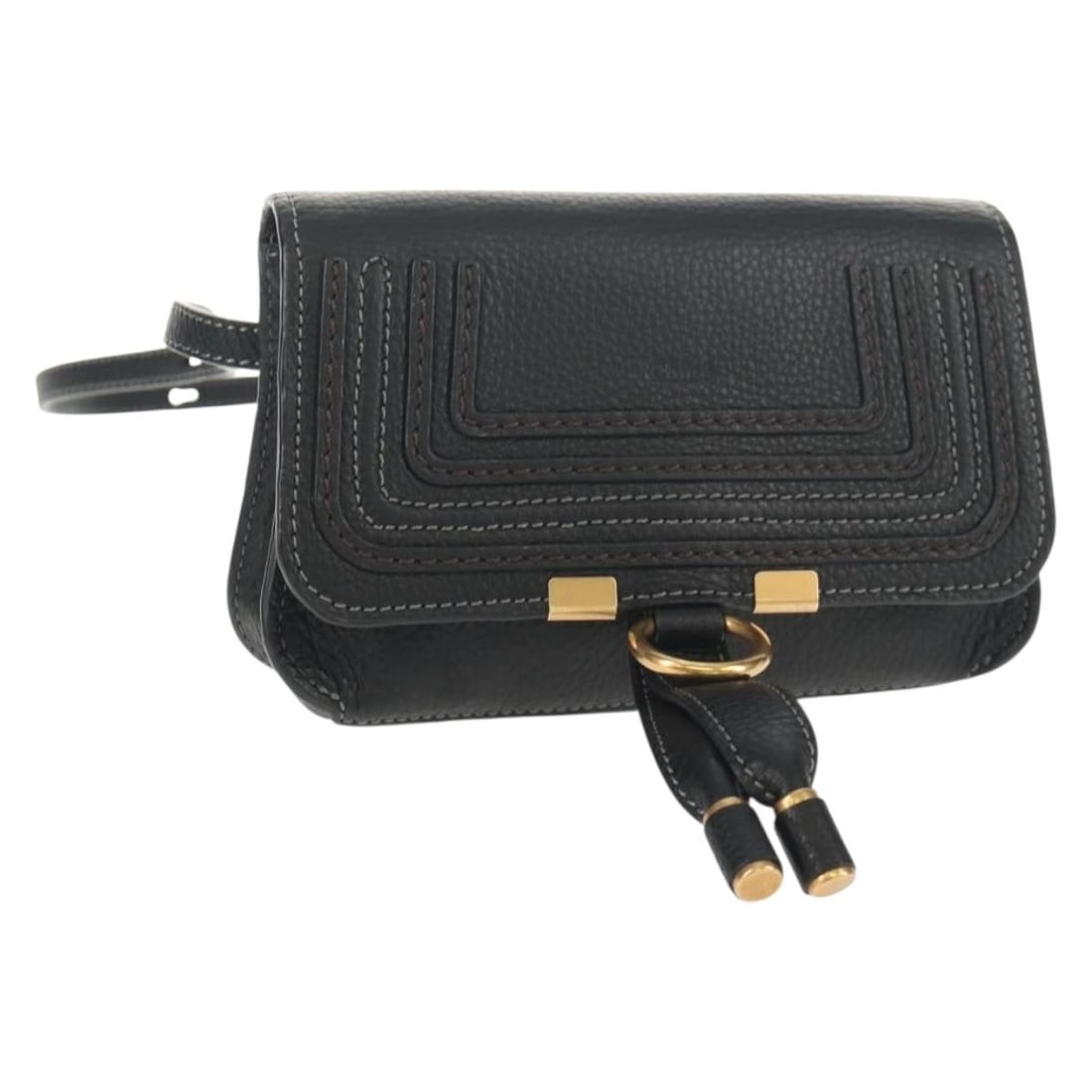 Chloe Mercy Leather Waist Bag Black Gold Auth BA7541 Spain: Chloe Mercy Leather Waist Bag Black Gold Auth BA7541 Spain Introducing the Chloe Mercy Waist Bag, a stylish accessory crafted from premium leather in a striking black and gold color palette. This wais