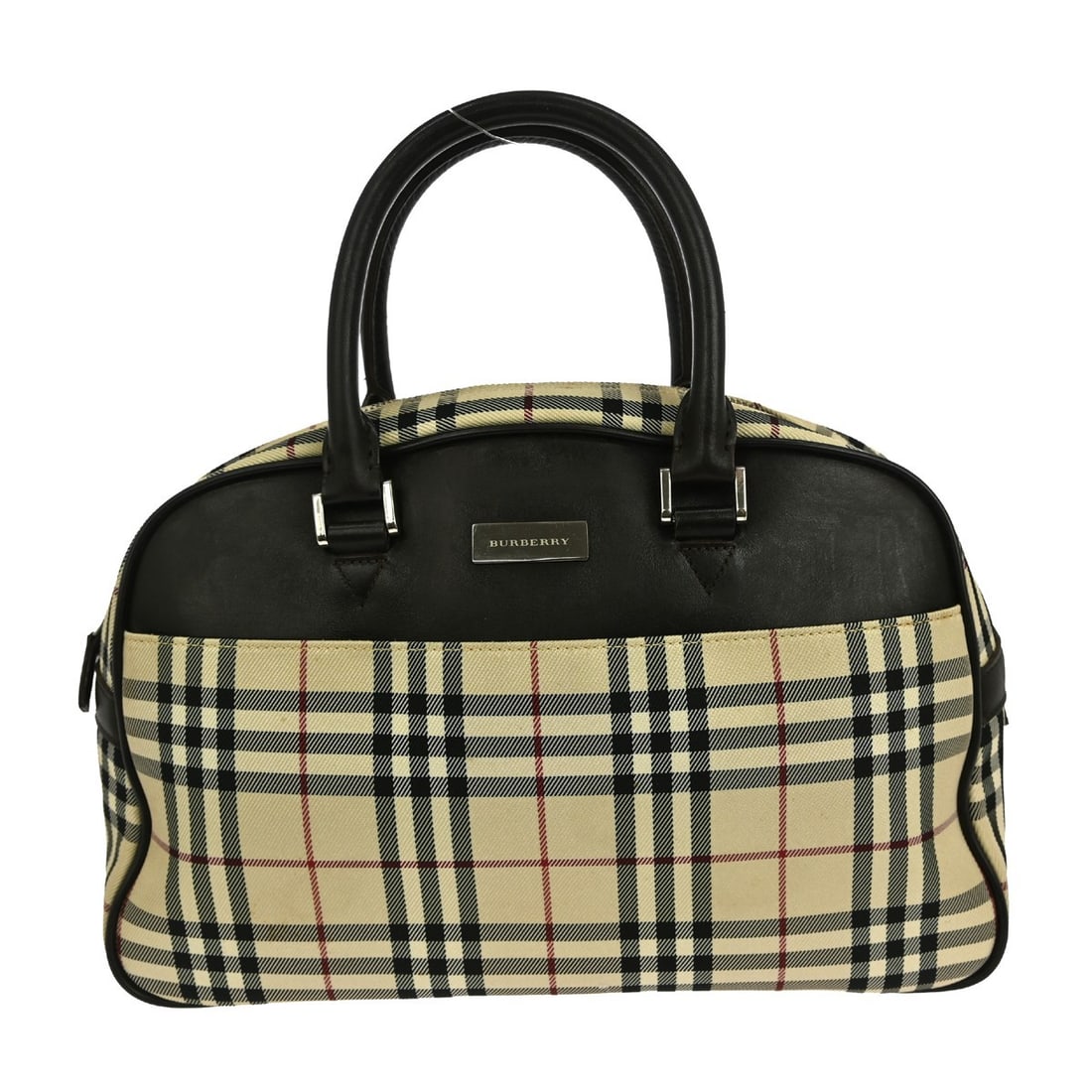 Burberry Check Beige Canvas Leather Handbag NQ02502: Burberry Check Beige Canvas Leather Handbag NQ02502 Elevate your casual outings with this stylish Burberry Check Handbag. Crafted from a durable canvas leather exterior in a classic beige, this medium