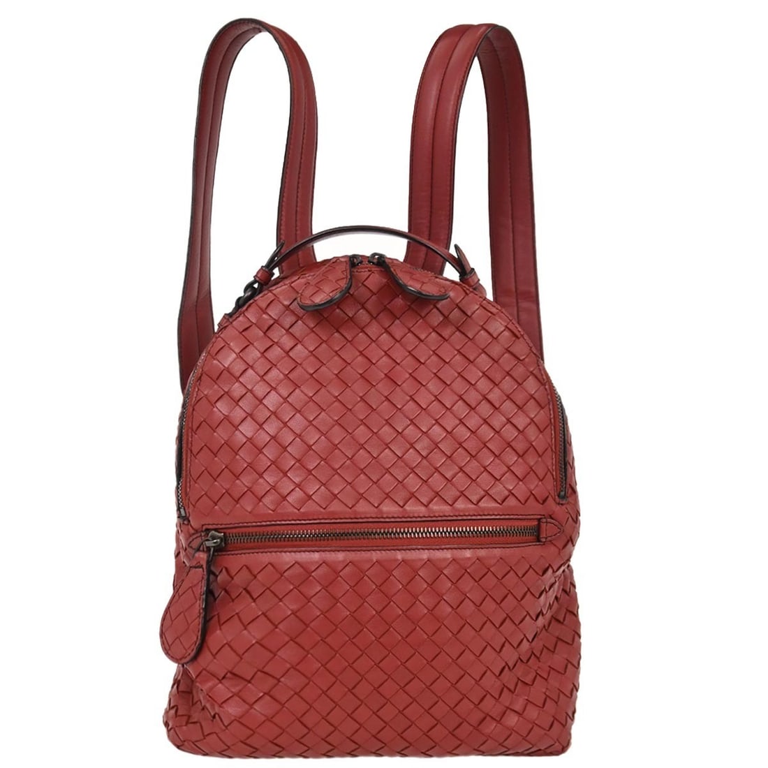 Bottega Veneta Bordeaux Lambskin Intrecciato Medium Backpack: Bottega Veneta Bordeaux Lambskin Intrecciato Medium Backpack This exquisite Bottega Veneta backpack in a rich bordeaux lambskin features the iconic Intrecciato weave, embodying both luxury and functio
