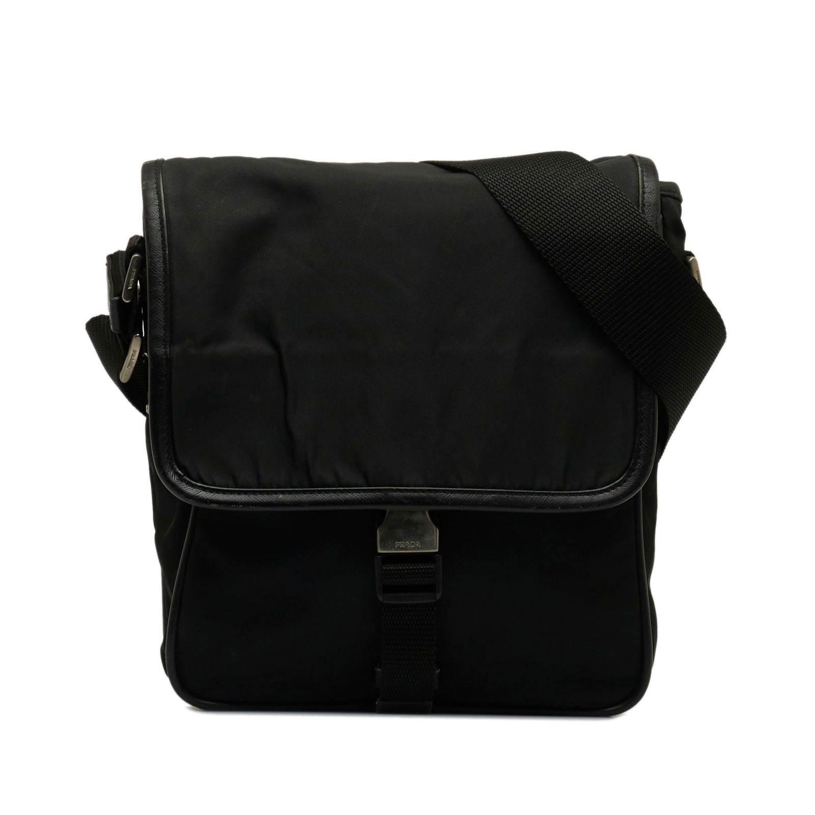 Prada Tessuto Buckle Messenger Bag Black Nylon Crossbody (1 of 8)