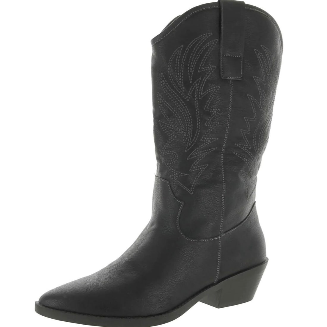STYLE & CO Miyyaap Black Cowboy Western Boots 5.5M Pull On: STYLE & CO Miyyaap Black Cowboy Western Boots 5.5M Pull On Elevate your style with the STYLE & CO Miyyaap Pull On Pointed Toe Cowboy Western Boots, designed for both comfort and flair. These mid-calf