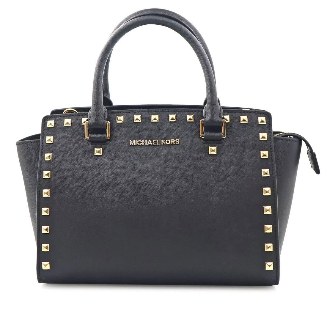 Michael Kors Selma Satchel 30T3GSMS2L-001 Black Studded Leather Handbag - 3