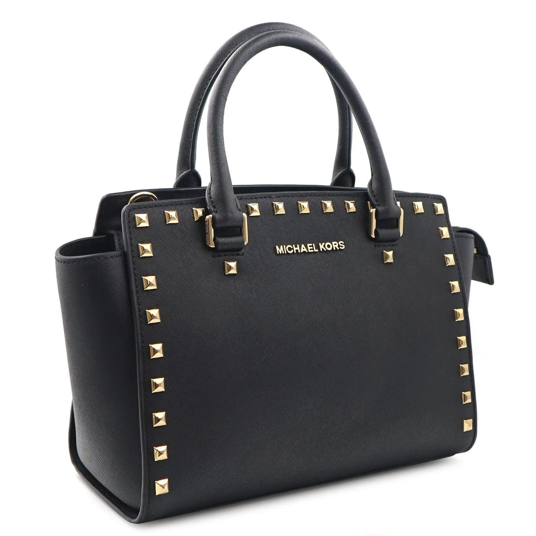Michael Kors Selma Satchel 30T3GSMS2L-001 Black Studded Leather Handbag - 4